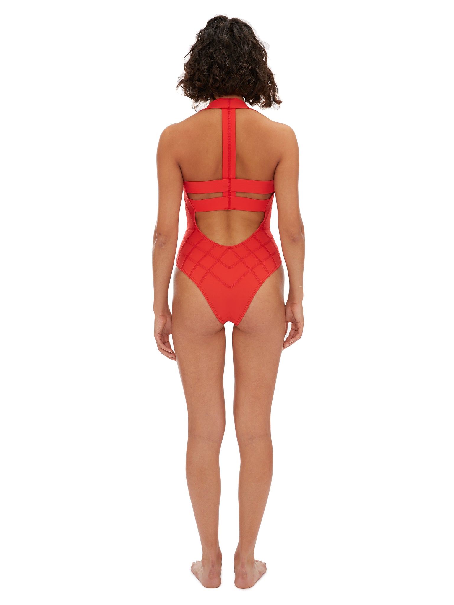 Red High Neck One Piece